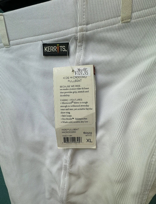 *NEW with tags* Kerrits Kids X-Large Microcord Full Seat White Breeches