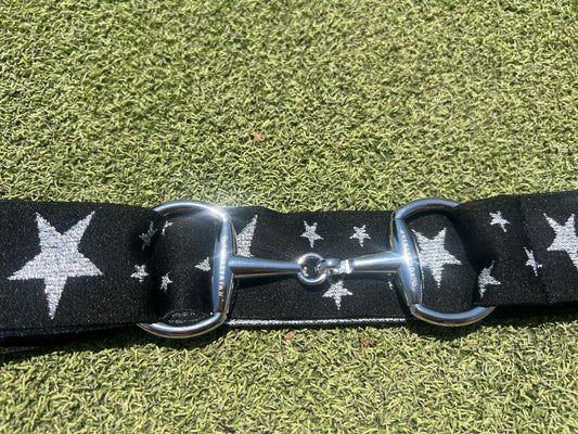 Star silver and black snaffle belt buckle with adjustable