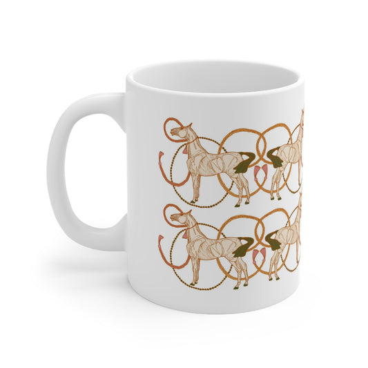Ceramic Mug 11oz in Roped Horses on White