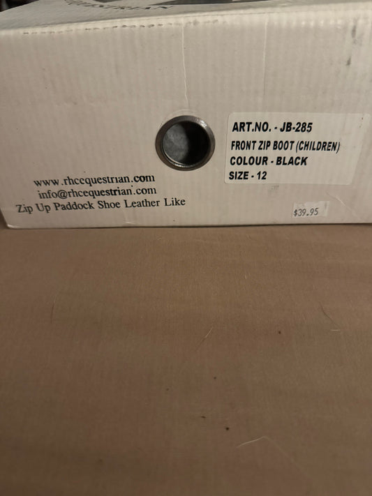 RHC Size 12 Children Leather Like Zip Paddock Boot Black