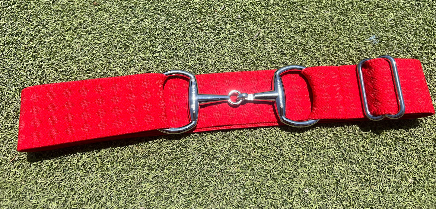 Red snaffle belt buckle with adjustable
