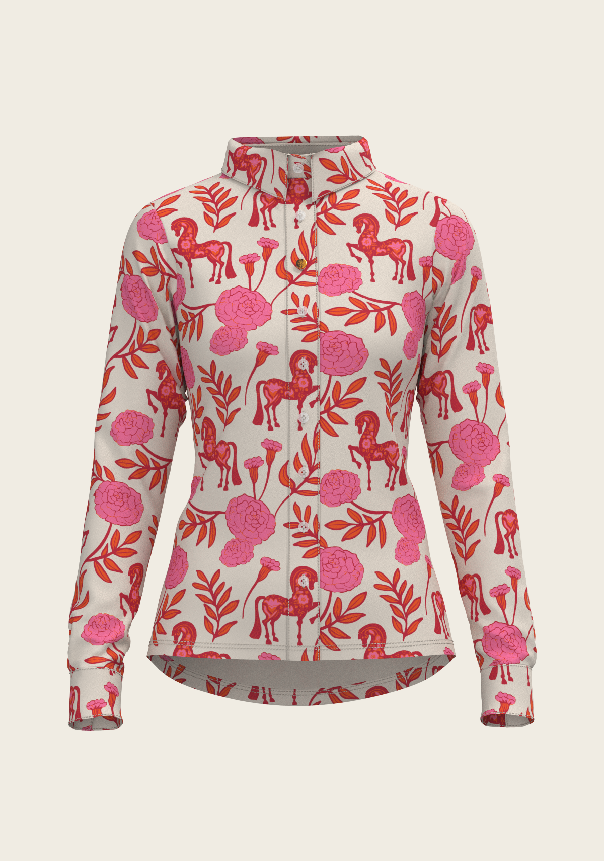 Peony in Pink Ladies Casual Button Shirt