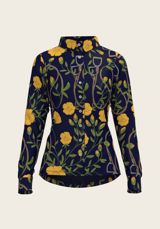 Navy Stirrups Ladies Casual Button Shirt