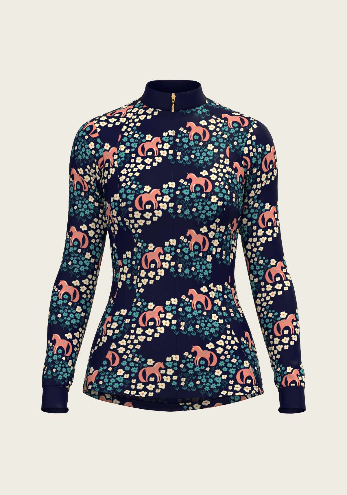 Cavallo in Teal in Navy Quarter Zip Sun Shirt