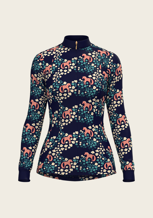 Cavallo in Teal in Navy Quarter Zip Sun Shirt