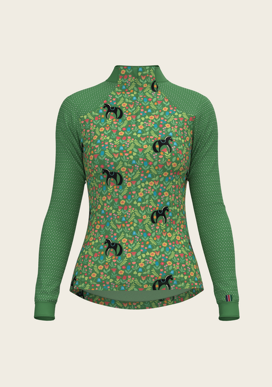 Cavallo Flower on Green Sport Mesh Quarter Zip Sun Shirt