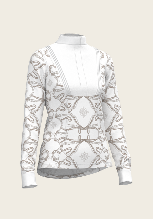 Short Pleated Roped Bridles on White Long Sleeve Show Shirt