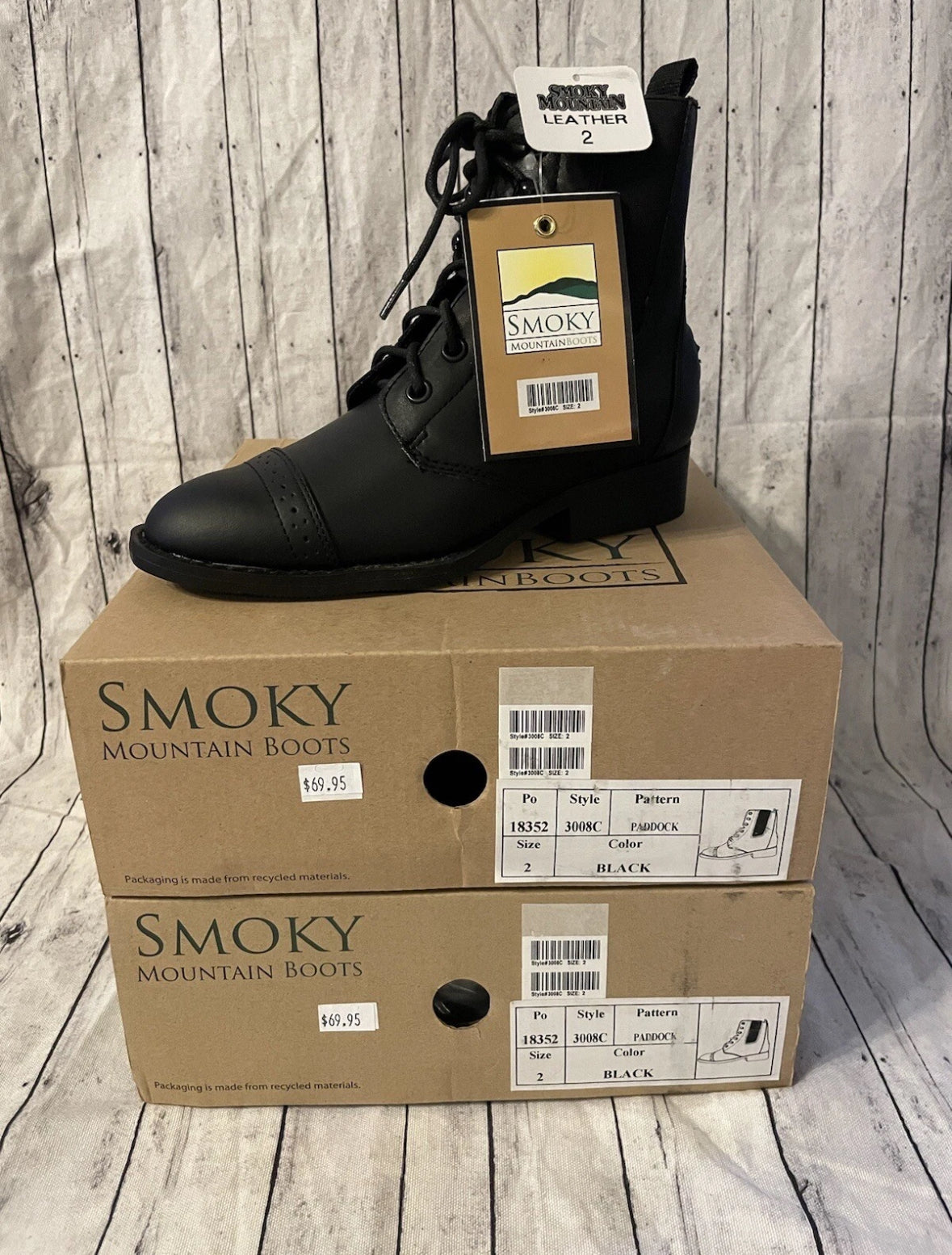 *NEW* Smoky Mountain Kids Paddock Boots Size 2 Black Lace-Up – Style 3008C