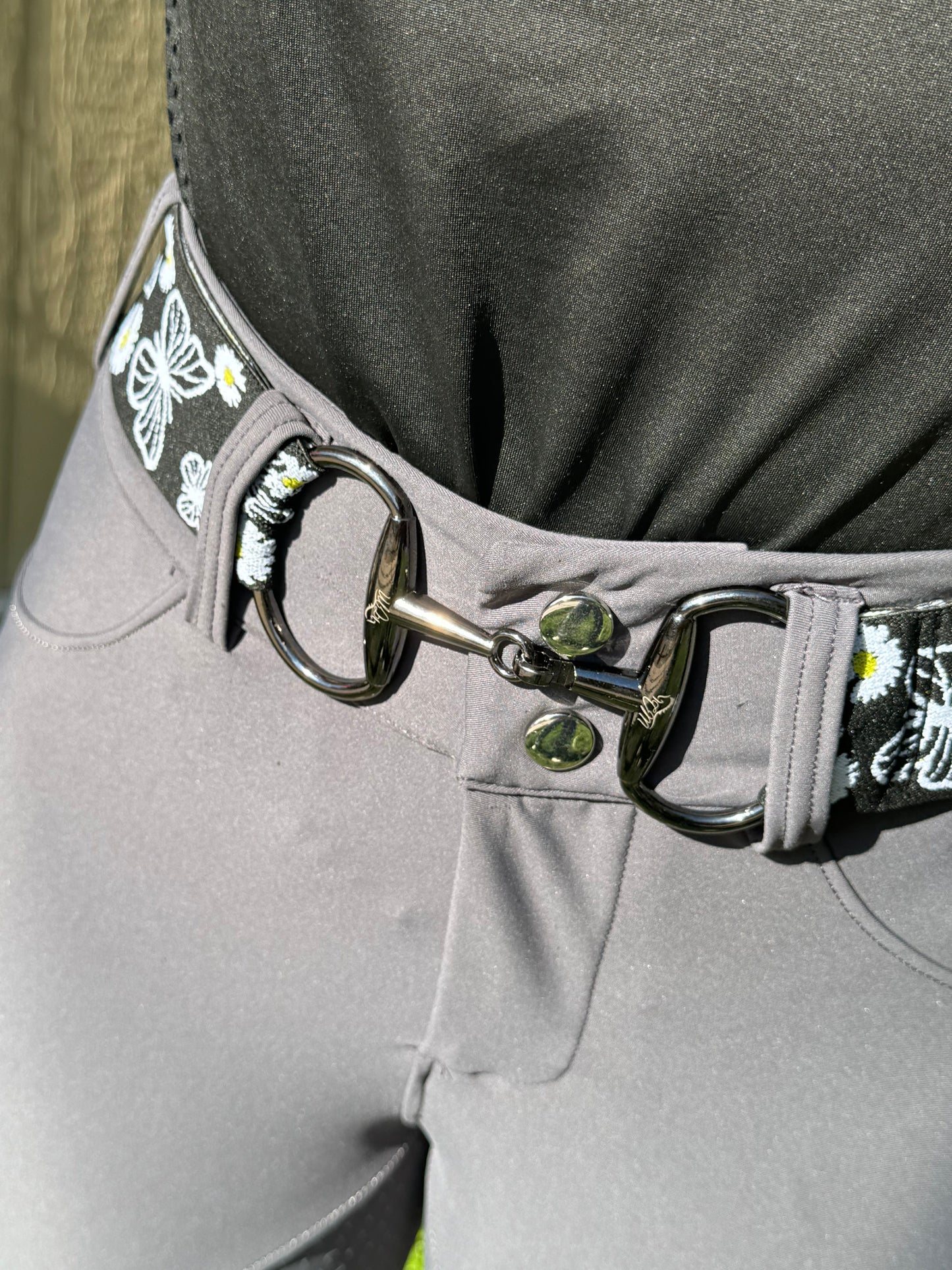 2” butterfly Equestrian Adjustable Snaffle Bit Riding Belt with gun metal bit