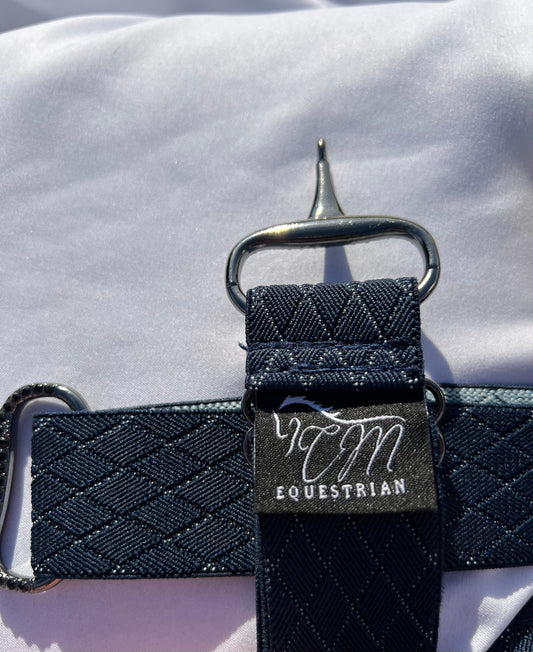 Black Diamond patterned 1.5” Adjustable Snaffle Bit Riding Belt with gun metal bit and black rhinestone crystals