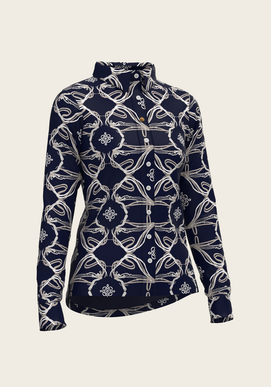 Roped Bridles on Navy Ladies Button Shirt
