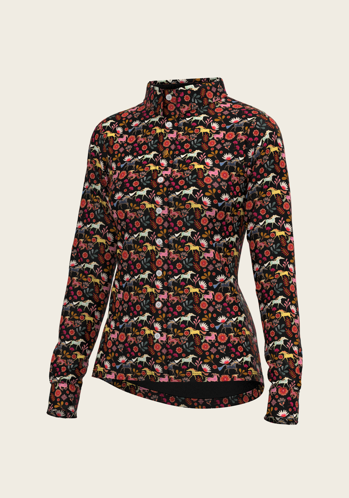 Bouquet on Black Ladies Button Shirt