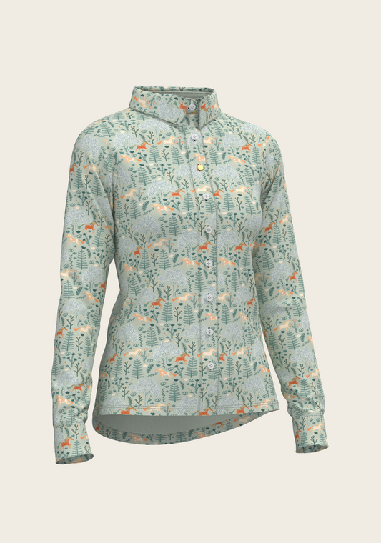 Forest on Lime Ladies Button Shirt