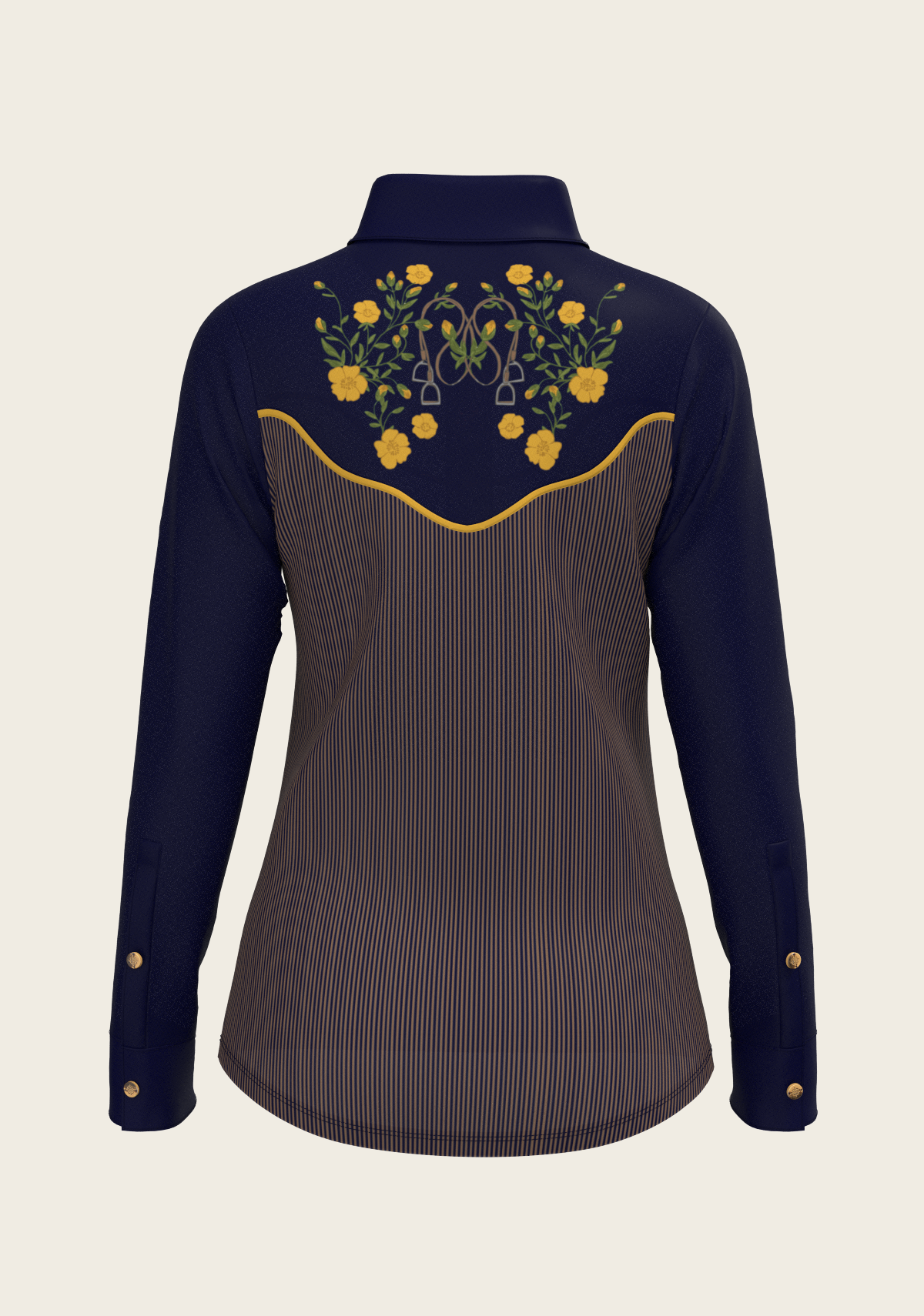 Western Navy Stirrups with Stripes Ladies Snap Shirt