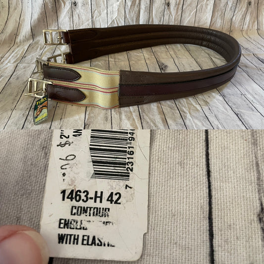 *NEW* Tory Leather English Contour Girth 42” Havana – Elastic Ends Horse Tack