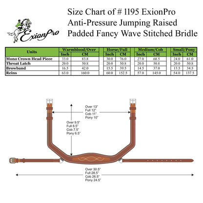 Replacement Crownpiece of ExionPro Anti-Pressure Jumping Raised Padded Fancy Wave Stitched Bridle