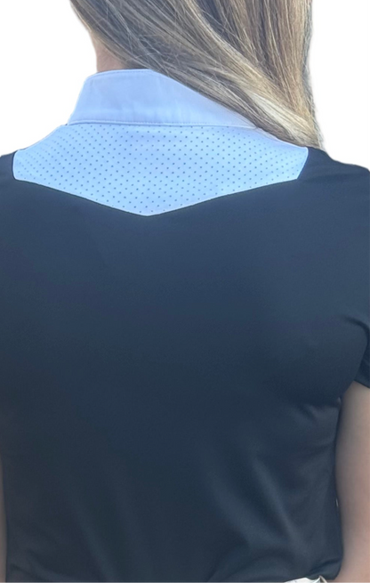 Navy and White equestrian long sleeve logo on sleeve