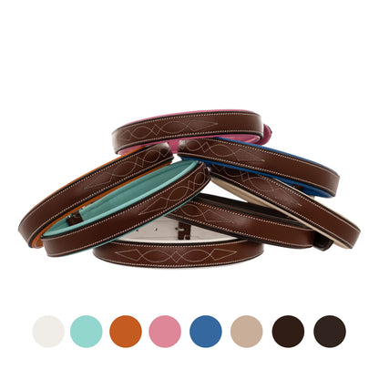 ExionPro Fancy Stitched Padded Leather Dog Collar - Pink Padding