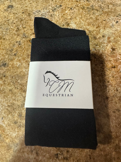 CM equestrian logo socks in black with White logo on the side.