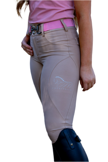 Tan Button up CM logo Breeches Women's Full Seat Riding Active Silicon Grip Horse Riding Equestrian Breeches
