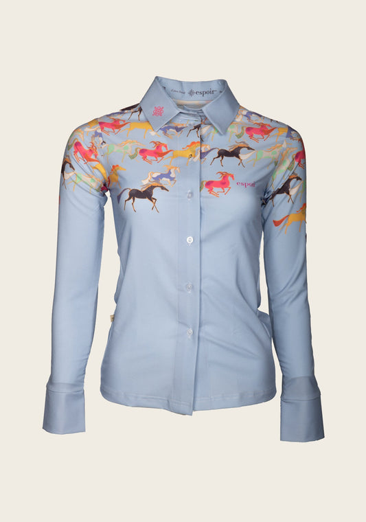 Espoir Colorful Running Horses Ladies’ Button Shirt