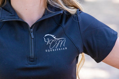Equestrian, short sleeve zip up shirt CM Equestrian logo