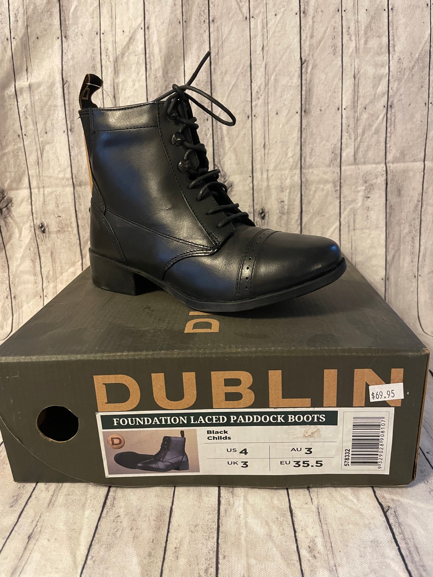 *NEW* Dublin Kids Foundation Lace Paddock Boots Black – Size 4 Riding Boots