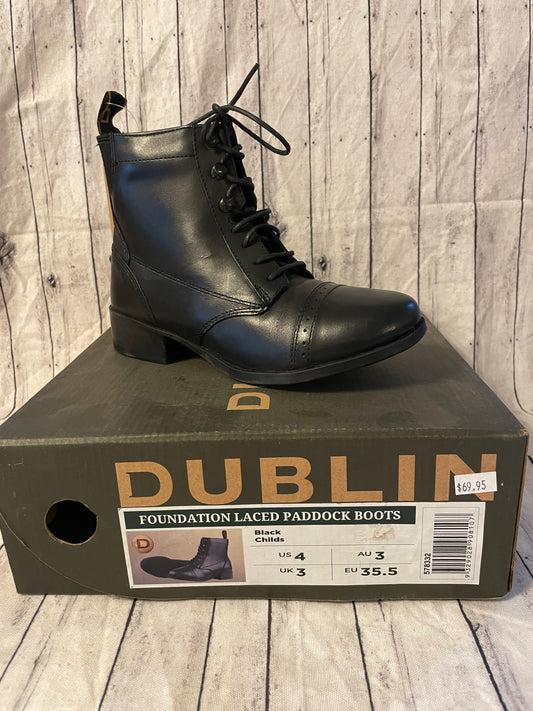 *NEW* Dublin Kids Foundation Lace Paddock Boots Black – Size 4 Riding Boots