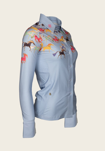 Espoir Colorful Running Horses Ladies’ Button Shirt