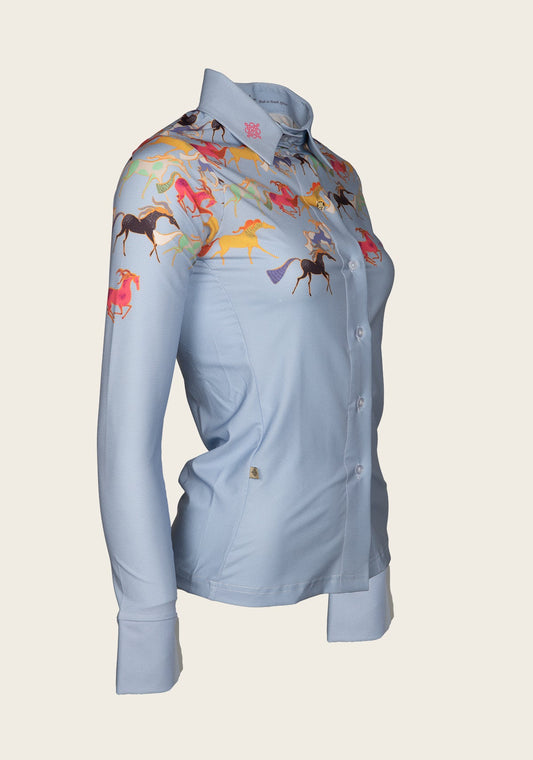 Espoir Colorful Running Horses Ladies’ Button Shirt