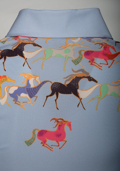 Espoir Colorful Running Horses Ladies’ Button Shirt