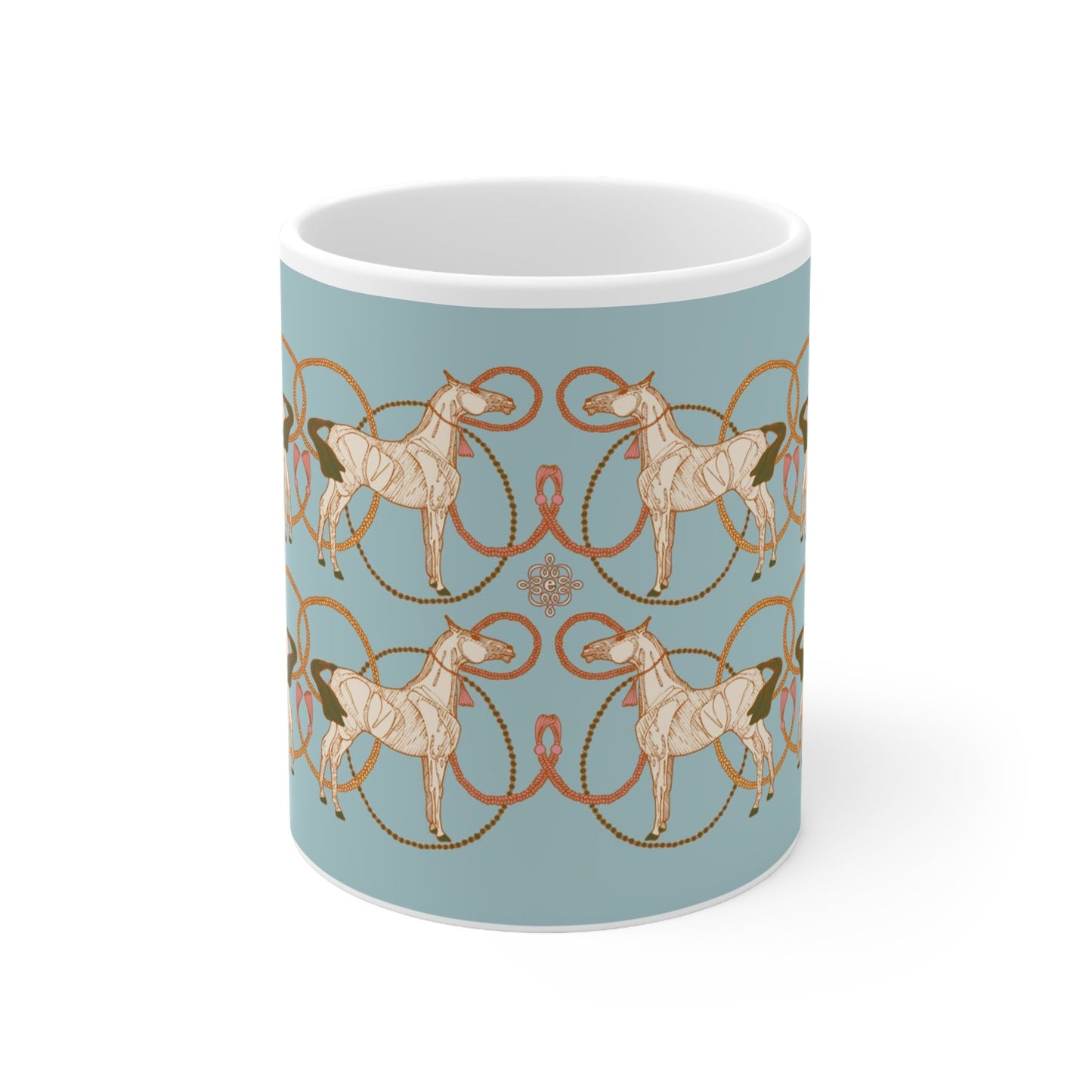 Ceramic Mug 11oz in Roped Horses on Sky Blue