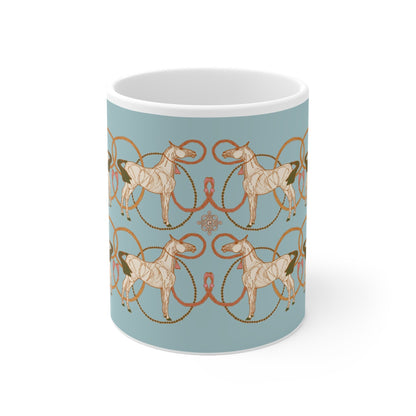 Ceramic Mug 11oz in Roped Horses on Sky Blue