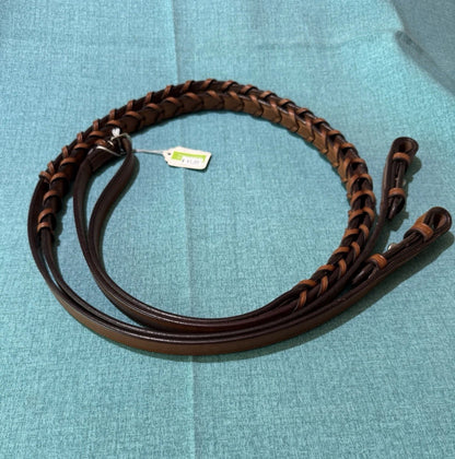 NEW Bobby’s 119 English Flat Laced Leather Reins 5/8”x54” Chestnut Silver Spur