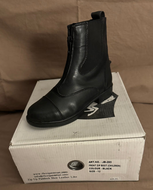 RHC Size 12 Children Leather Like Zip Paddock Boot Black