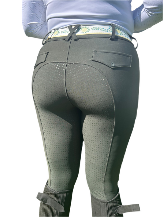 Green Button up Breeches Amy Green full bottomed logo CM pocket