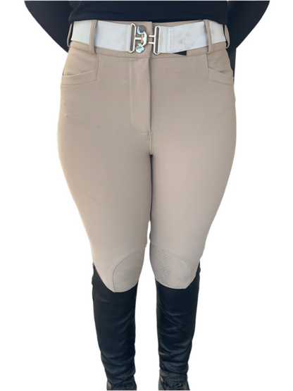Cm Tan Knee Equestrian Button Breeches with CM logo
