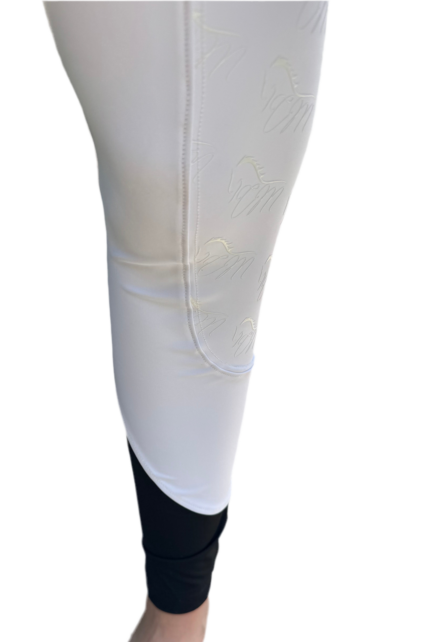 White Cm Equestrian Button Breeches CM logo on full bottomed