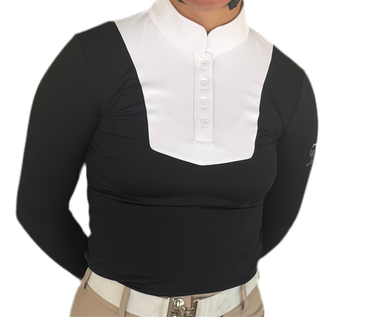 Navy and White equestrian long sleeve logo on sleeve