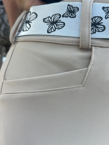 Cm Tan Knee Equestrian Button Breeches with CM logo