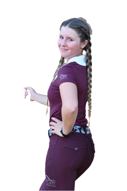 Burgundy and White Equestrian two tone long sleeve show shirt