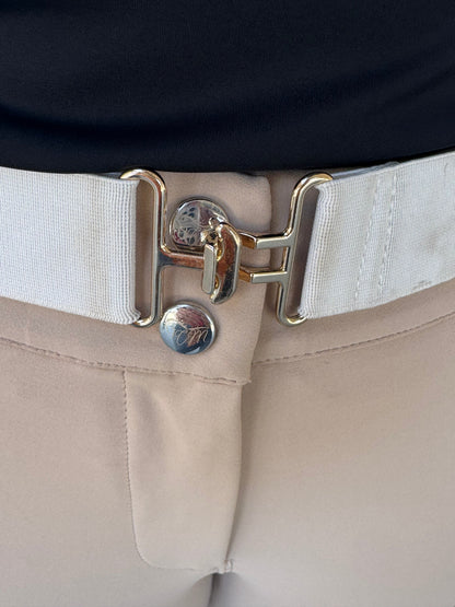 Cm Tan Knee Equestrian Button Breeches with CM logo