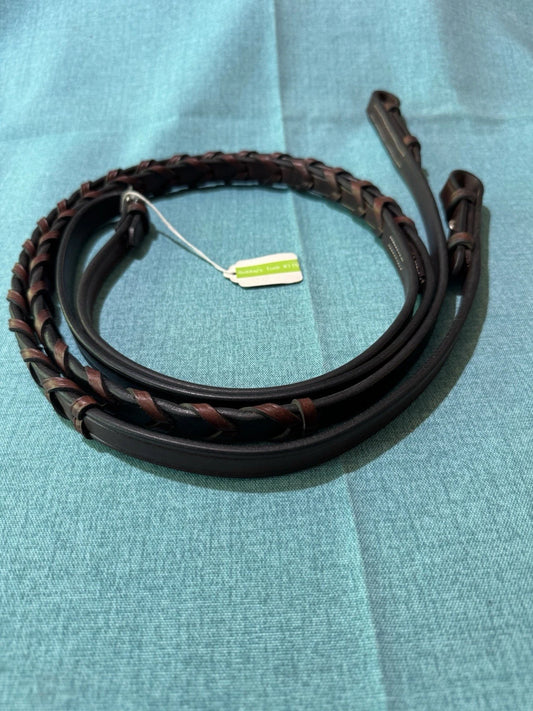 NEW 119 Bobby’s 5/8”x48” Havana Silver Spur Flat Leather Laced Snaffle Rein