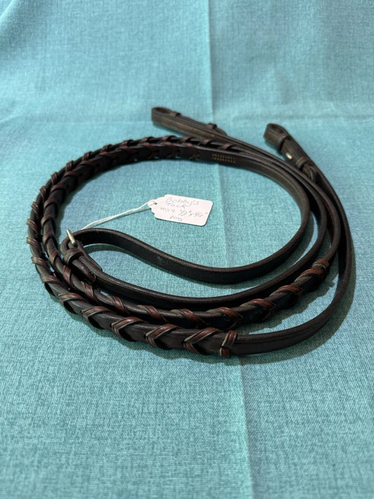 NEW 119 Bobby’s 1/2”x46” Havana Silver Spur Flat Leather Laced Snaffle Pony Rein
