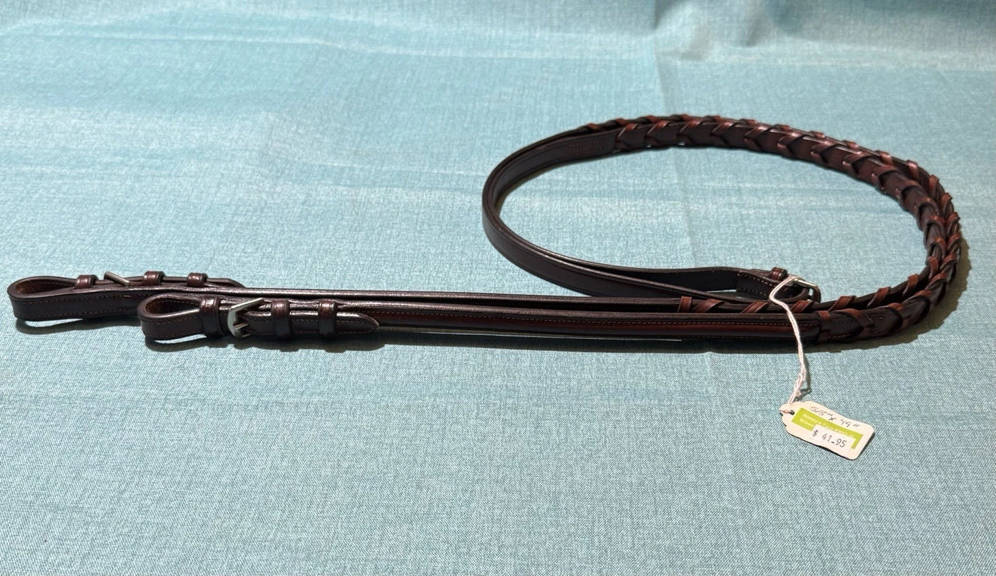 NEW 932-B Bobby’s 5/8”x49” Havana Raised w/Buckle Leather Laced Snaffle Rein