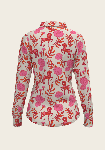 Peony in Pink Ladies Casual Button Shirt