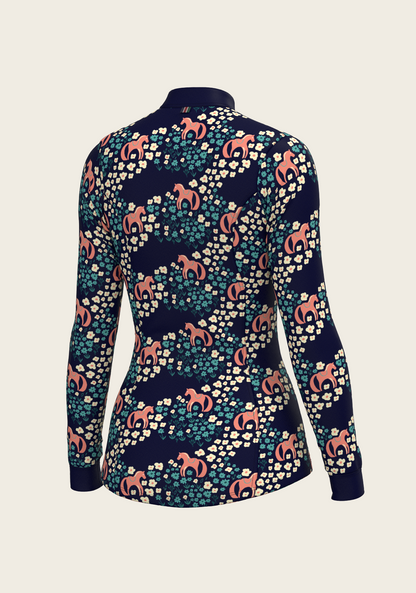 Cavallo in Teal in Navy Quarter Zip Sun Shirt