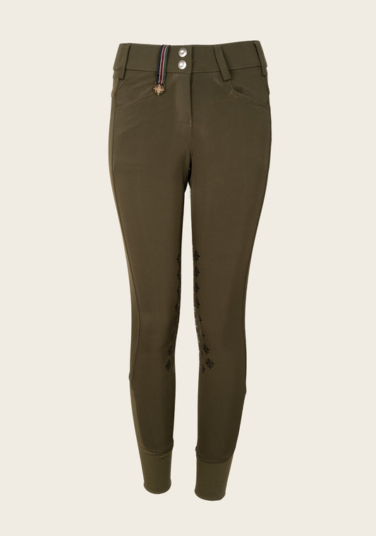 Coquet High Waist Coolmax Olive Knee Patch Breeches