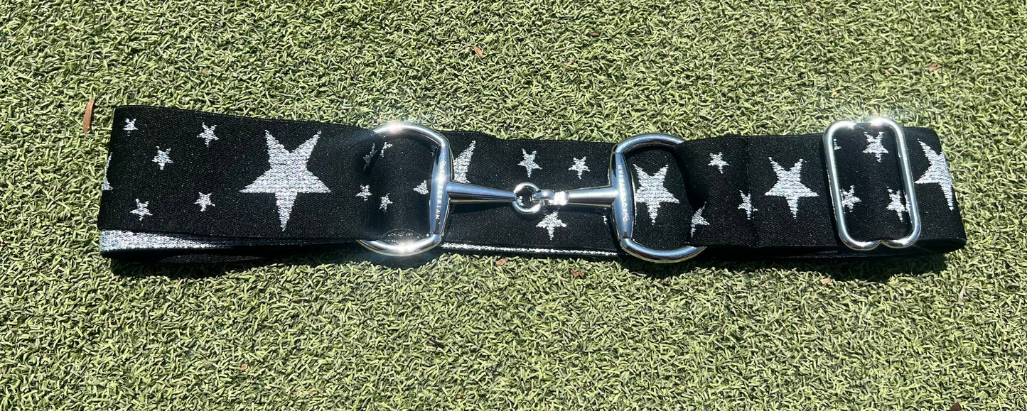 Star silver and black snaffle belt buckle with adjustable