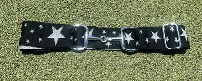 Star silver and black snaffle belt buckle with adjustable
